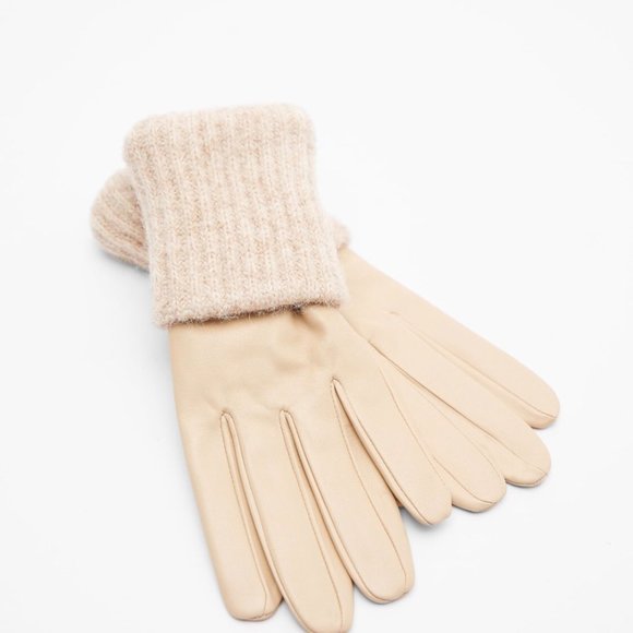 Zara Accessories - Zara Women’s Leather Knit Gloves(Beige US M, L/EUR M, L)